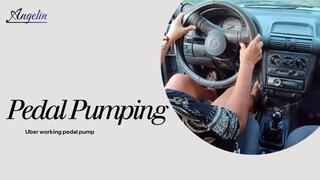 Mature woman works for Uber and pumps pedals with platform flip flops (1)