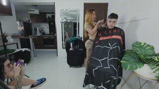 Behind the scenes - my stepsister cuts my boyfriend's hair