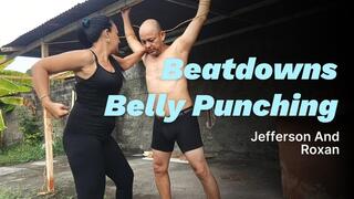 Tied man receives blows in the mouth of the abdomen (T)