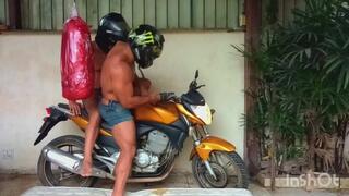 A dominant biker makes his partner submissive.