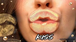 Extremely Shiny Metallic Golden kiss Close up