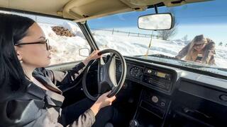 CAR STUCK My friend and I got stuck in the snow in high heels