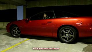 Cassandra Laine Red Crotch High Leather Boots Parking Deck Waiting Camaro SS (MP4)