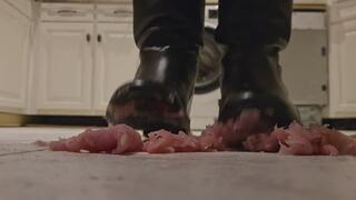 Princess crush food with her louboutins boots