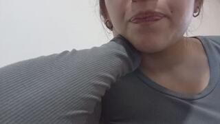 Lola playas with her saliva and makes bubbles.