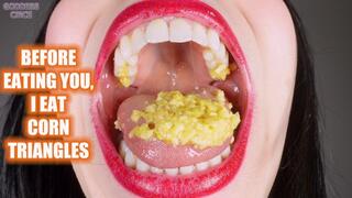 BEFORE EATING YOU, I EAT CORN TRIANGLES