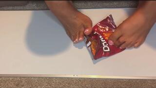 Goddess ASMR Crushing Chips Beneath Divine Feet