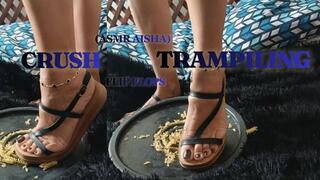 Woman in flip flops crushing and trampling food (8)