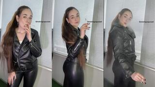 Smoking & leather fetish, showing off my body in a leather outfit as I smoke a cigarette - Smokingrapunzel