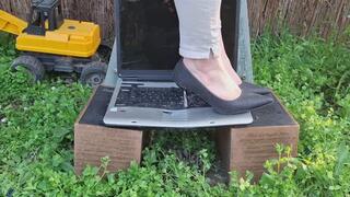 wife total crushing the laptop in heels and shoes
