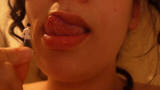 Giantess stepsister is very hungry so she eats tiny stepbrother then takes a shower in the bathroom and masturbates