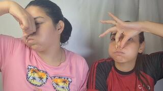 We puffed out our cheeks until they turned red.