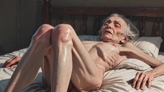 Extremely Skinny Old Granny Hairy Bush Masturbation - Wet Hairy Pussy Rubbing & Orgasm