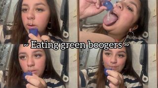 Green snot on a lid and into the mouth