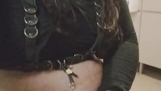 bondage play with a mask and handcuffs