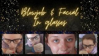 Amy (CuteBootyBabe21) gives a blowjob wearing glasses, ends in facial