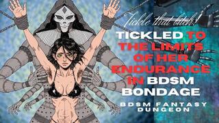 Sexy hairy armpit fit animated dark haired skinny tattooed slave woman strung up in BDSM bondage and tickled to the ends of her endurance