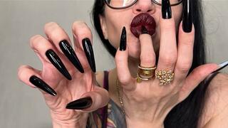 Black long nails, sharp claws, long fingers and hands worship (2688x1512)