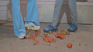 Chrissy and Sadie smashing decorations in shox