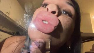 Messy spit kisses on glass