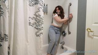 Wrists Bound Jeans Wetting with Duct Tape Over the Mouth