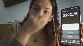 I hold my breath, my cheeks puffed out