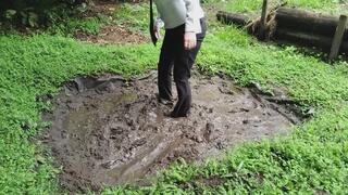 Muddy business and socks play and rinse off