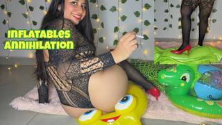 Summer inflatables complete destruction with cigarettes and red heels