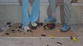 Chrissy and Sadie smashing trucks in nike shox