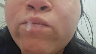 The fat girl catches the flu and has a lot of snot.