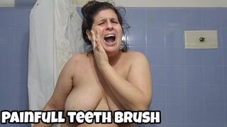 Yellow Teeth Brushing with Toothache: Chubby Girl Brushes Teeth and Suffers Pain POV