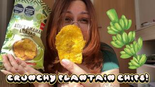 Eating crunchy plantain chips! Taste like home