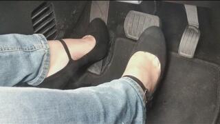 Close Up Driving of Electric Car (Mary Jane Heels)