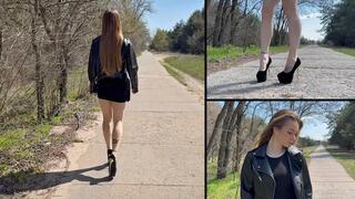 Following Chloe walking in her high heels