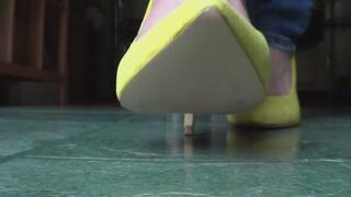 Walking, tapping and stomping in yellow high heels