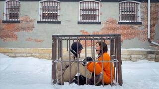 Caged Snow Punishment - Elise Graves and Heavy - Two convicts get snow punishment for their constant bickering