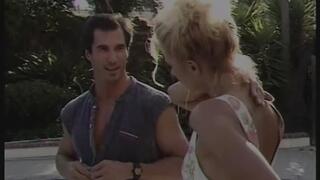 Pretty tight blonde babe gives head and takes a hard cock and facial poolside