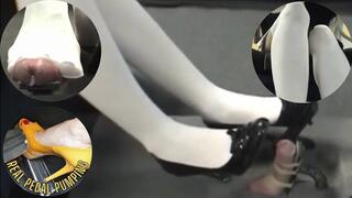 Gas Pedal Footjob Flooded By Hottie in White Tights