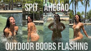 Boobs Flashing Outdoor, Ahegao, Spit, Getting Wet