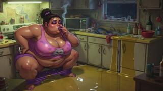 Very Pregnant BBW Smoking While Peeing - Big Belly & Dripping Pussy