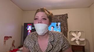 Beautiful girl gags herself