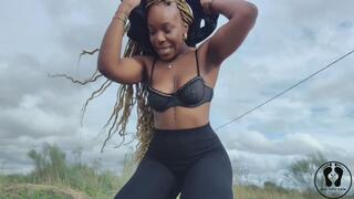 EBONY GIRL PEE ON A CAR LICKING AND SPITTING FETISH