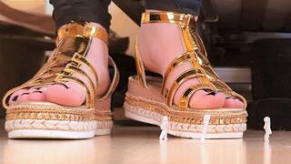 Tinies Flattened, Crushed and Walked All Over by Golden Platform Sandals - Trample, Crush, Clay Men, Clay Man - Giant Femboy Tramples Tiny Clay People under his Sandals - Short Trample under Bare Feet at the end [1080p]