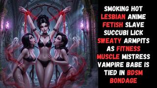 smoking hot lesbian anime fetish slave succubi succubus lick sweaty armpits as fitness muscle mistress vampire babe is tied in BDSM bondage