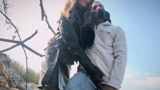 Outdoor peeing finished with hand over mouth