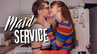 MAID SERVICE - rubber glove fingering and sensual kissing between horny housekeeper and her lesbian employer - odd insertions and petite redhead gets used