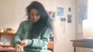 BRUSHING HAIR BRUNETTE