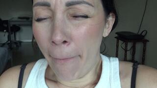 yawn with a white coating m