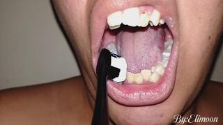 Brushing my teeth with the electric toothbrush again! This time I managed to stand it a little longer, hehe.