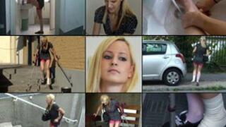 Liz One Shoed Working Gal's Sprain and Stair Struggle (in HD 1920 X 1080)